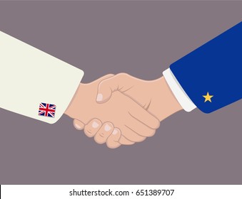 Britain deal with European Union on Brexit. Handshake vector illustration