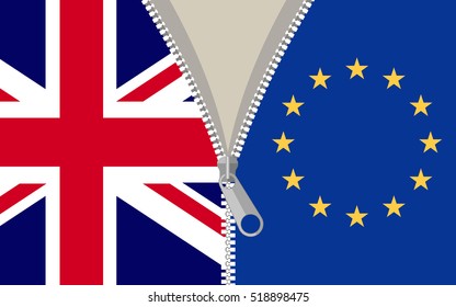 Britain exit from European Union, Brexit. Zip separating vector illustration.