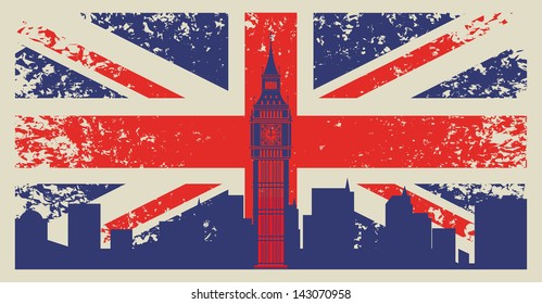 Britain flag and Big Ben in London