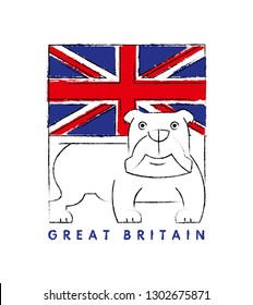 Britain flag. English bulldog. Symbols vector illustration and typography design