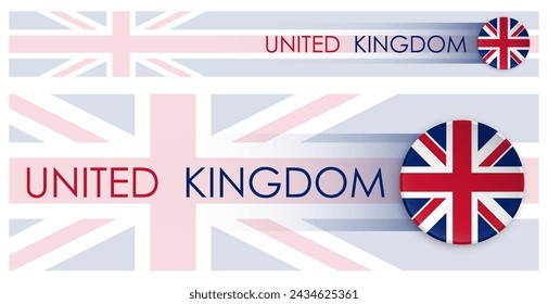 Britain flag horizontal web banner in modern neomorphism style. Webpage British country header button for mobile application or internet site. Vector