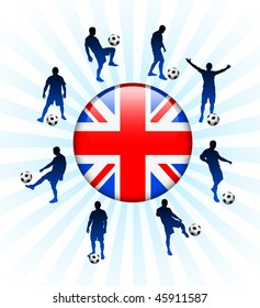 Britain Flag Icon on Internet Button with Soccer Players Original Vector Illustration