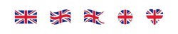 Britain Flag Icon Set. Vector Isolated Illustration. UK Flag Badge Collection. Great Britain Flag In Different Shapes.