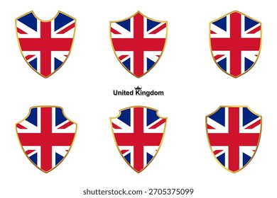Colección del escudo de la bandera de Gran Bretaña con borde de oro, Ilustración vectorial