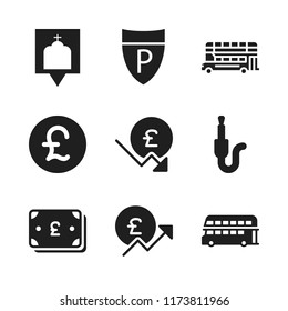 britain icon. 9 britain vector icons set. jack, pound sterling and church sign icons for web and design about britain theme