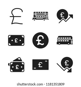 britain icon. 9 britain vector icons set. pound sterling, pound and double decker bus icons for web and design about britain theme