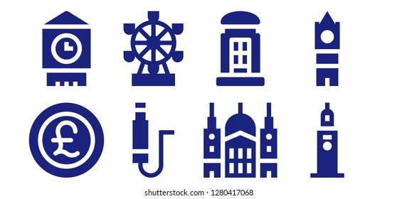  britain icon set. 8 filled britain icons. Simple modern icons about  - Pound, Big ben, Jack, London eye, Saint paul, Telephone booth, Clock tower