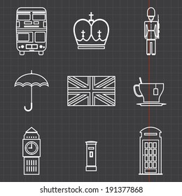 Britain icons set with black sheet