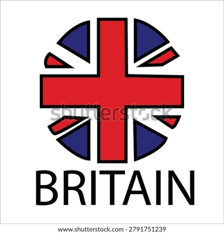 Britain national flag circular icon isolated on white background, United Kingdom Union Jack country badge, simple vector illustration with Britain typography text