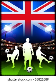 Britain Soccer Player on Stadium Background with Flag Original Illustration
