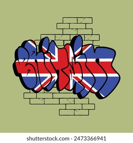 Britain Throw Up Graffiti Font With Bricks On The Background
