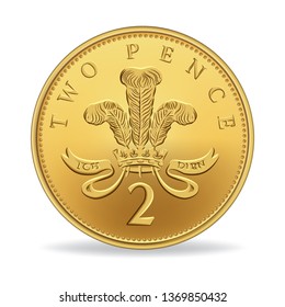 Britain two pence coin isolated white background in vector illustration