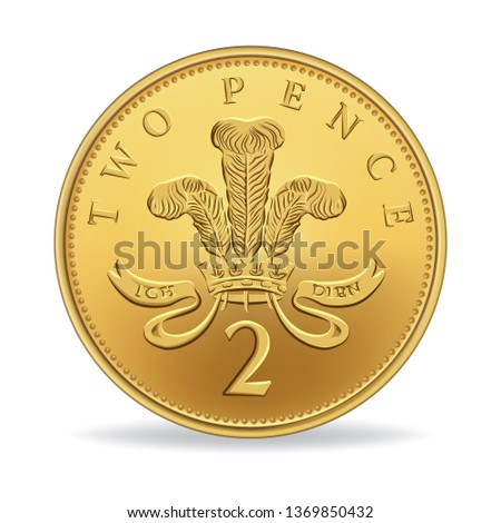 Britain two pence coin isolated white background in vector illustration