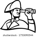 British Admiral Looking Thru Telescope Mascot Black and White
