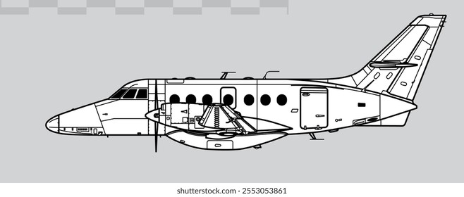 Vektorgrafik eines Turboprop-Regionalflugzeugs. Seitenansicht. Bild für Illustration und Infografiken.