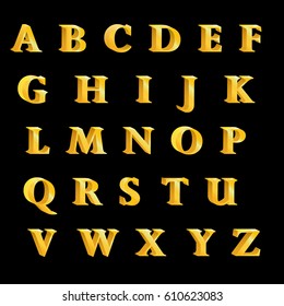 The British alphabet letters golden characters