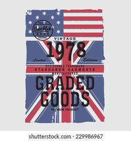 British and america flag  typography, t-shirt graphics, vectors