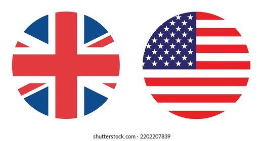 British and American flags. UK. U.S.A. Standard colors. Circular icon. Round flag. Digital illustration. Computer illustration. Vector illustration. svg