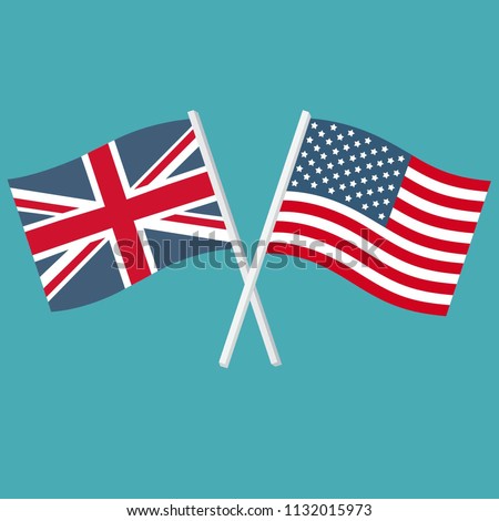 British American flags. Vector icon flags of the Kingdom of Great Britain and the United States of America. 