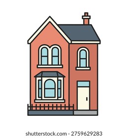 British architecture illustration, classic Victorian terrace house in flat design style.