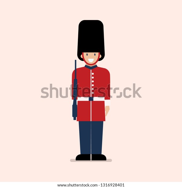 British\
Army soldier. Flat style vector\
illustration.