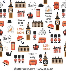 british background with big ben and red bus  for print, wallpaper, textile, fabric