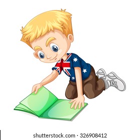British boy reading a book illustration