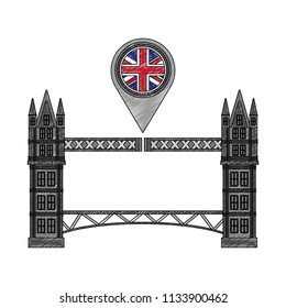 british bridge and pin location with flag great britain