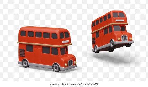British bus is standing and speeding. Red public transport vehicle