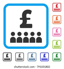 British Business Education icon. Flat gray pictogram symbol in a light blue rounded squared frame. Black, gray, green, blue, red, orange color additional versions of British Business Education vector.