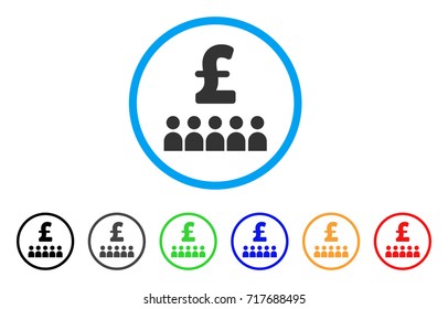 British Business Education rounded icon. Style is a flat british business education gray symbol inside light blue circle with black, gray, green, blue, red, orange color versions.