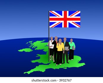 British business team with map and flag