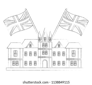 british castle with flags of great britain