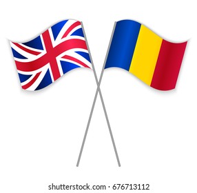 British and Chadian crossed flags. United Kingdom combined with Chad isolated on white. Language learning, international business or travel concept.