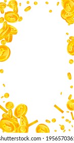 British coins falling. Artistic scattered GBP coins. United Kingdom money. Nice jackpot, wealth or success concept. Vector illustration.