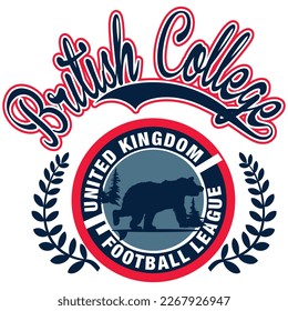 British College Liga de Fútbol del Reino Unido con estilo Bear College, Laurel y Cool Background. Estilo De Variedad.