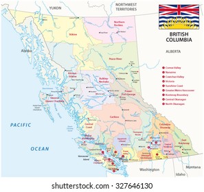 british columbia administrative map with flag