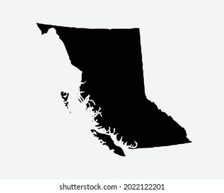 British Columbia Canada Map Black Silhouette. BC, Canadian Province Shape Geography Atlas Border Boundary. Black Map Isolated on a White Background. EPS Vector Graphic Clipart Icon