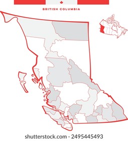 British Columbia - Canada Province - Cities Map, Vector - Regional District, North America