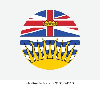 British Columbia Canada Round Flag. BC, Canadian Circle Flag. British Columbia Canada Province Circular Shape Button Banner. EPS Vector Illustration. svg