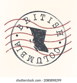 British Columbia, Canada Stamp Map Postal. Silhouette. Passport Round Design. Vector Icon. Design Retro Travel National Symbol.