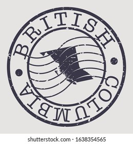 British Columbia Canada Stamp Postal. A Map Silhouette Seal. Passport Round Design. Vector Icon Design Retro Travel.