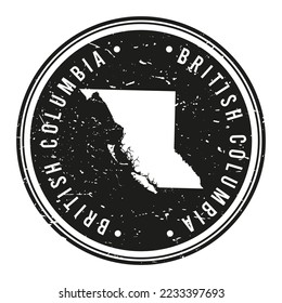 British Columbia, Canada Stamp Travel Passport. Design Retro Symbol Country. Old Vintage Postmark.