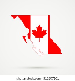 British Columbia map in Canada flag colors, editable vector.