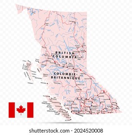 British Columbia Map. Canada state with cities and towns