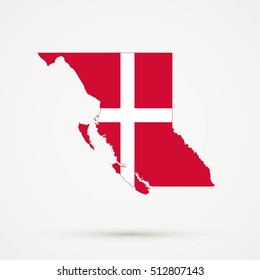 British Columbia map in Denmark flag colors, editable vector.