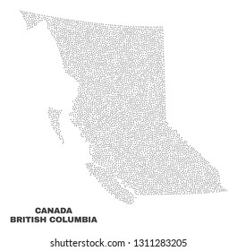 British Columbia map designed with small dots. Vector abstraction in black color is isolated on a white background. Scattered small dots are organized into British Columbia map.