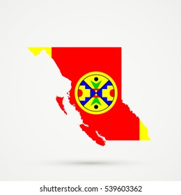 British Columbia map in Eel Ground First Nation flag colors, editable vector.