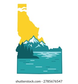 British Columbia map with mountains lake and trees illustration Canada geography icon