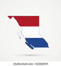 British Columbia map in Netherlands flag colors, editable vector.